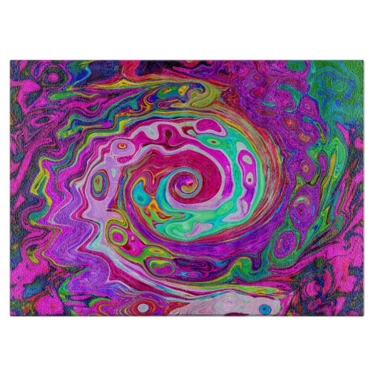 Groovy Abstract Retro Magenta Rainbow Swirl カッティングボード (正面)