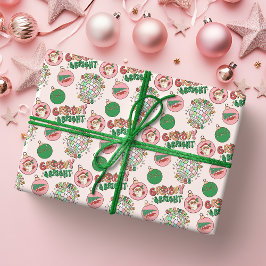 Groovy and Bright Pink and Green Retro Holiday ラッピングペーパー