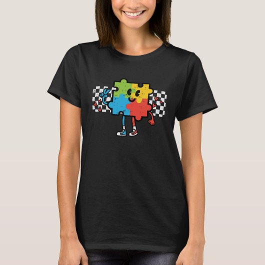 Groovy Autism Awareness Puzzle Retro Men Women Kid Tシャツ (正面)