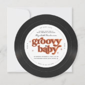 Groovy Baby | レトロなビニールレコードのベビーシャワー 招待状 (正面)