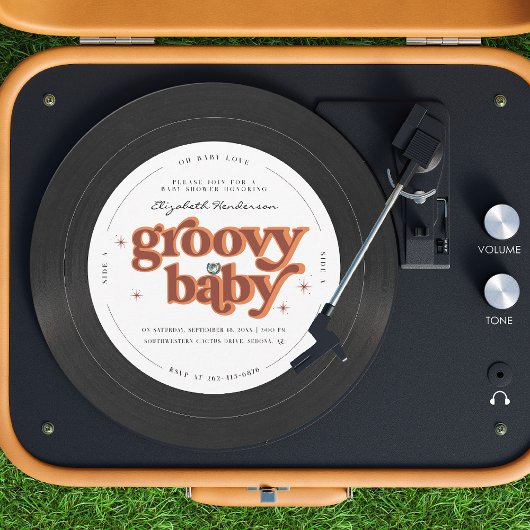 Groovy Baby | レトロなビニールレコードのベビーシャワー 招待状
