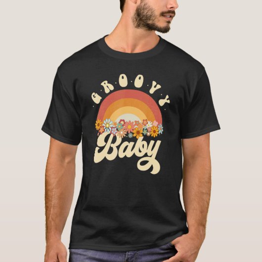 Groovy Baby Retro Rainbow Colorful Flowers Design Tシャツ (正面)