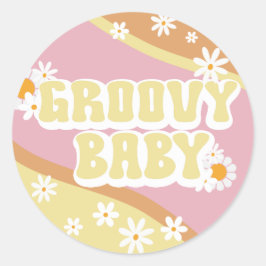 Groovy Baby Shower, Bohoレトロ, 70's Vibe ラウンドシール