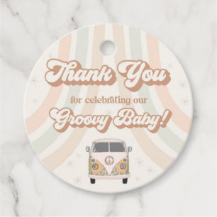 Groovy baby shower retro 70sテーマメッセージカード フェイバータグ