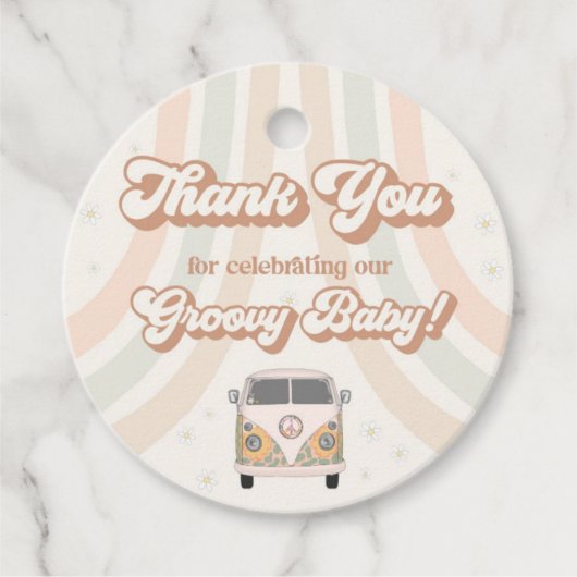 Groovy baby shower retro 70sテーマメッセージカード フェイバータグ (正面)