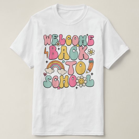 Groovy Back to School Shirt – Retro Rainbow Teache Tシャツ (デザイン正面)