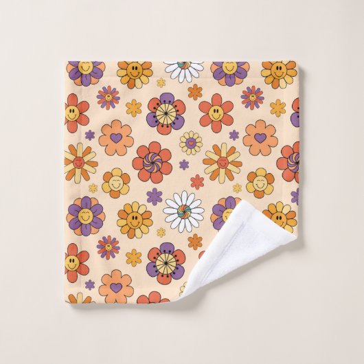 Groovy Bath Towel 70s Boho Eclectic Vibe Pop バスタオルセット (ウォッシュタオル)