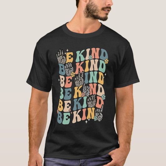 Groovy Be Kind Sign Language ASLフィンガースペリングK Tシャツ (正面)