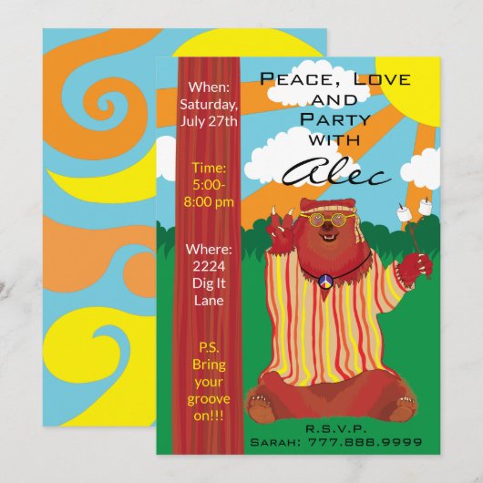 Groovy Bear 1960のスタイル招待状 招待状 (正面/裏面)