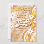 Groovy Birthday Party Invitation, Peace Love & おもし 招待状 (正面)