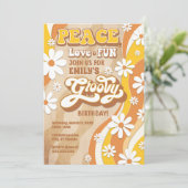 Groovy Birthday Party Invitation, Peace Love & おもし 招待状 (スタンド正面)