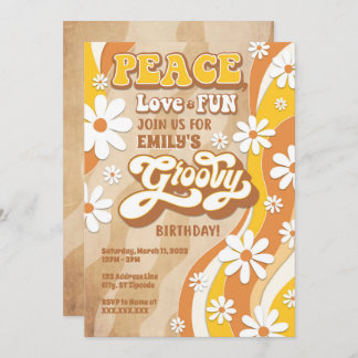Groovy Birthday Party Invitation, Peace Love & おもし 招待状