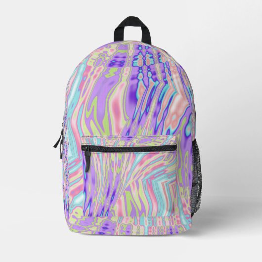 Groovy Blobsデトリップ(幻覚体験)のようなジタカラフルル抽象芸術アート プリントバックパック (正面)