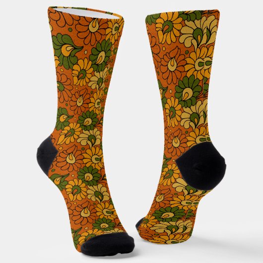 Groovy Bloom - Retro Floral 1970s ソックス (傾斜あり)