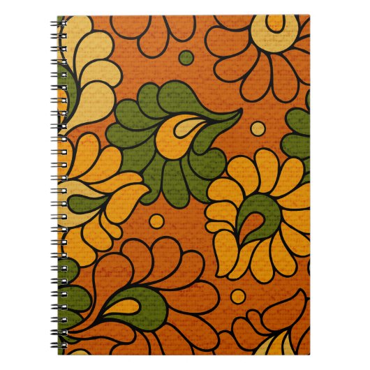 Groovy Bloom - Retro Floral 1970s Notebook ノートブック (正面)