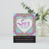 Groovy Bohemian Hippy日付ブラックポストカードを保存 案内ポストカード (スタンド正面)