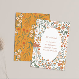 Groovy Bohoオレンジの野生の花が新しいアドレスを移動 案内状