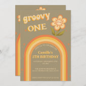 Groovy bohoデイジー虹の誕生日 招待状 (正面/裏面)