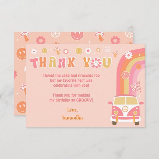 Groovy Bohoレトロヒッピーありがとうノートカード セーブザデート (正面/裏面)