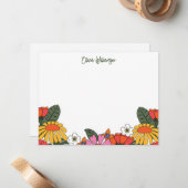 Groovy Bohoレトロ花文具パーソナライズされた具 ノートカード (正面/裏面インサイチュ)