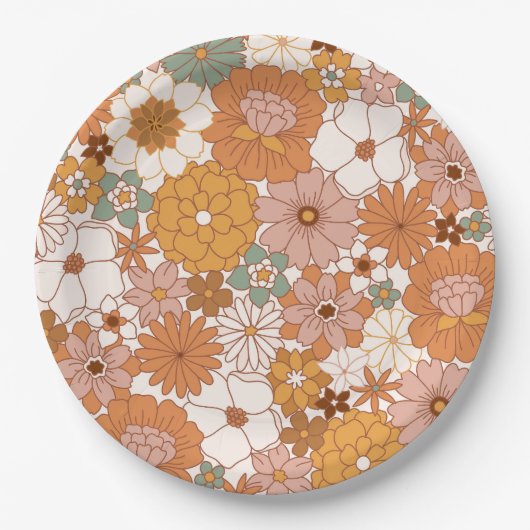 Groovy Boho 70s花柄 ペーパープレート (正面)