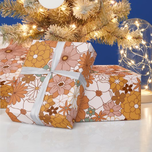 Groovy Boho 70s花柄 ラッピングペーパー (クリスマス)
