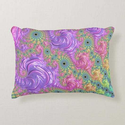 Groovy Boho Jewel Tone Rainbow Fractal アクセントクッション (正面)