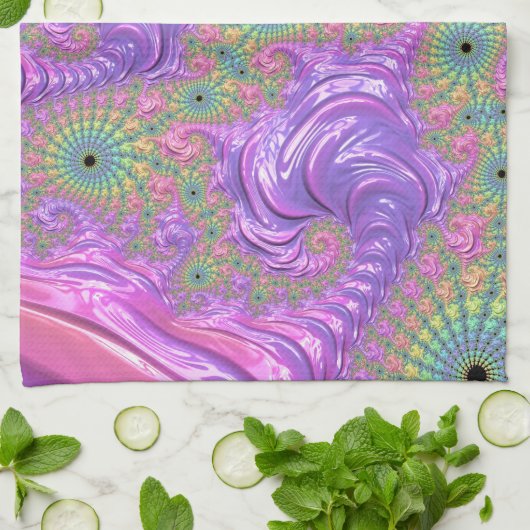 Groovy Boho Jewel Tone Rainbow Fractal キッチンタオル (折り畳み)