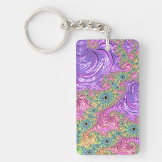 Groovy Boho Jewel Tone Rainbow Fractal キーホルダー (正面)