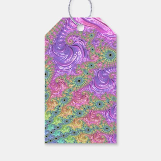 Groovy Boho Jewel Tone Rainbow Fractal ギフトタグ (正面)