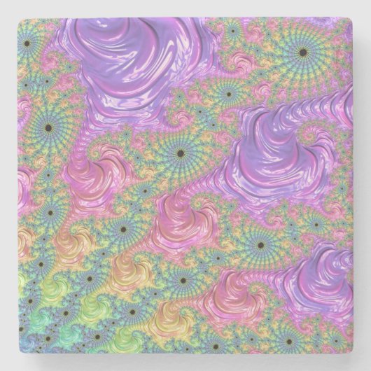 Groovy Boho Jewel Tone Rainbow Fractal ストーンコースター (正面)