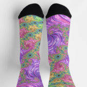 Groovy Boho Jewel Tone Rainbow Fractal ソックス (上部)