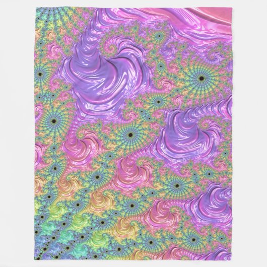 Groovy Boho Jewel Tone Rainbow Fractal フリースブランケット (正面)