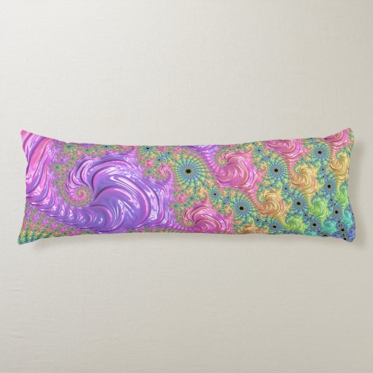 Groovy Boho Jewel Tone Rainbow Fractal ボディピロー (正面)