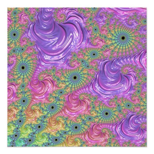Groovy Boho Jewel Tone Rainbow Fractal ポスター (正面)