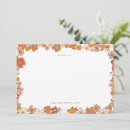 Groovy Boho Orange Floral Baby Shower Custom サンキューカード