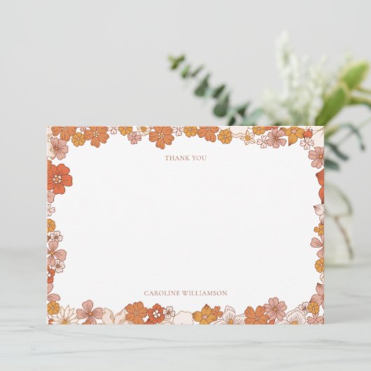 Groovy Boho Orange Floral Baby Shower Custom サンキューカード (スタンド正面)