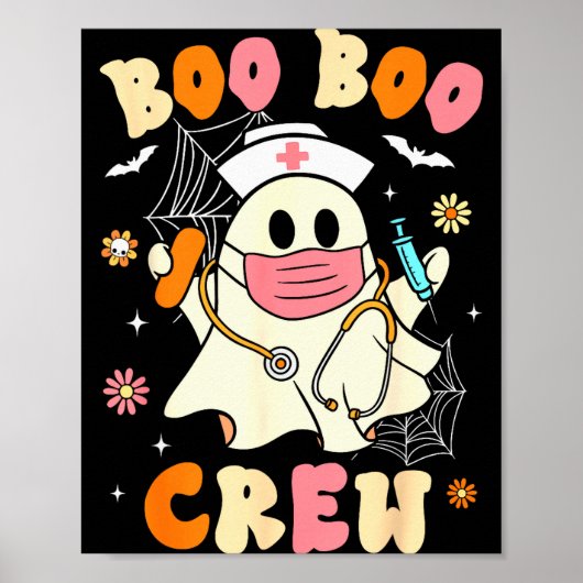 Groovy Boo Boo Crew Nurse Halloween Cute Ghost Wom ポスター (正面)