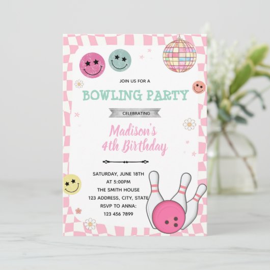 Groovy bowling party invitation 招待状 (スタンド正面)