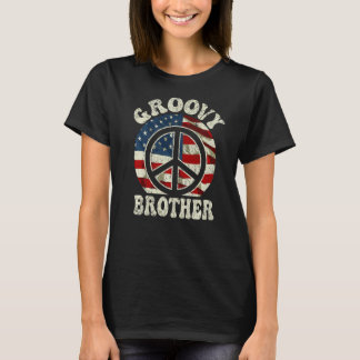 Groovy Brother 70s美学USA国旗のレトロブラザーズ Tシャツ