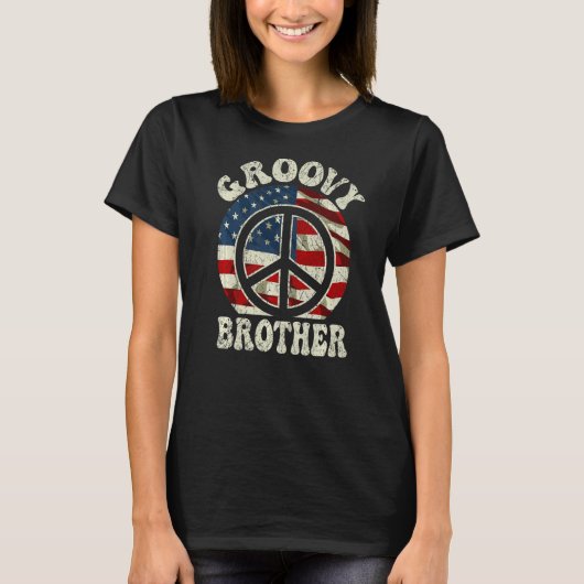 Groovy Brother 70s美学USA国旗のレトロブラザーズ Tシャツ (正面)