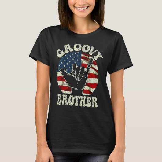 Groovy Brother 70s Aesthetic USA Flag Retro Brothe Tシャツ (正面)