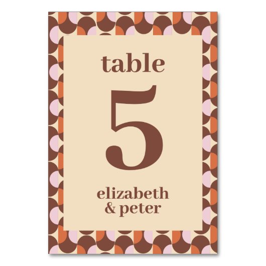 Groovy Brownレトロ70sジオメトリック結婚ス テーブルナンバー (正面)