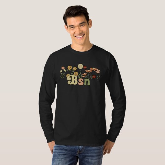Groovy BSN Bachelor Of Science In Nursing Flowers Tシャツ (正面フル)