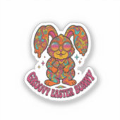 Groovy Bunny Hippie Retro Easter Psychedelic  シール (正面)