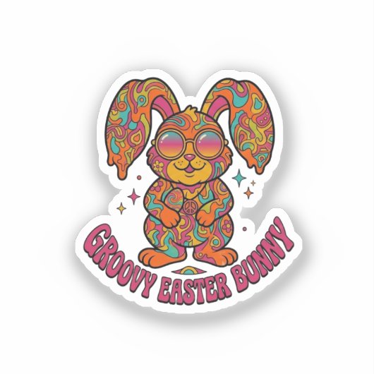 Groovy Bunny Hippie Retro Easter Psychedelic  シール (正面)