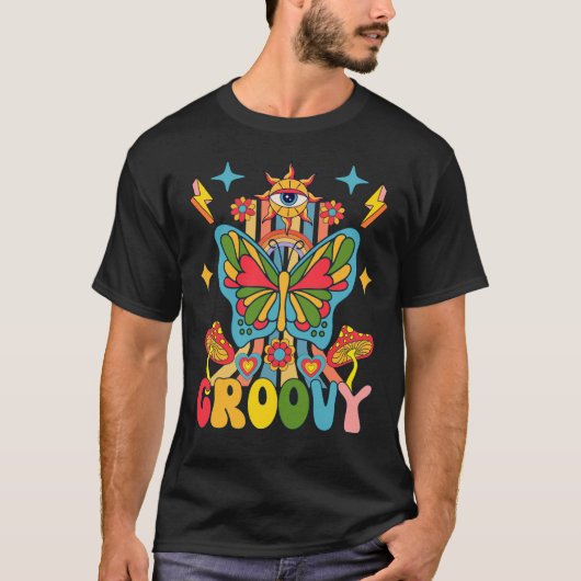 Groovy Butterfly、Groovyおもしろいレトロ Tシャツ (正面)