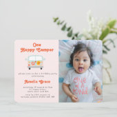 Groovy Camper Van Girls 1stバースデーフォト 招待状 (スタンド正面)