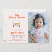 Groovy Camper Van Girls 1stバースデーフォト 招待状 (正面)