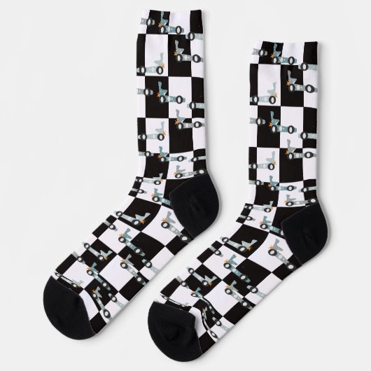 Groovy Car Racing Retro Race Pattern ソックス (左)